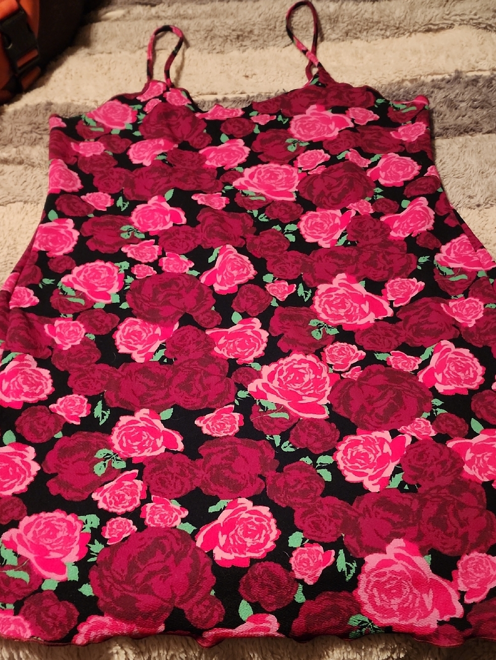 SHEIN Black Mini Dress with Pink & Red Rose Print